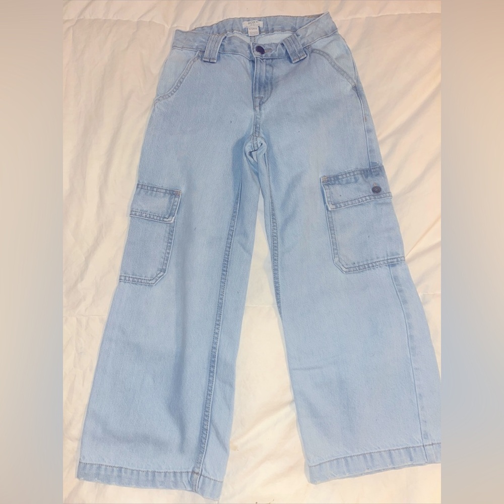 Girls ROXY Celestial Dancer Wide Leg Light Wash Cargo Jeans 8